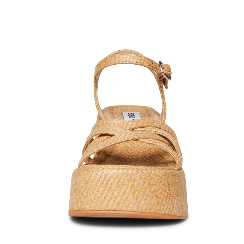 Beige Steve Madden Crazy30 Raffia Women's Platform Sandals | PH 9734EHT